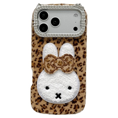 MoreRex秋冬棕豹纹毛绒KT猫兔子适用苹果17手机壳iphone16promax新款15pro带挂绳14防摔保护套13超好看17女款