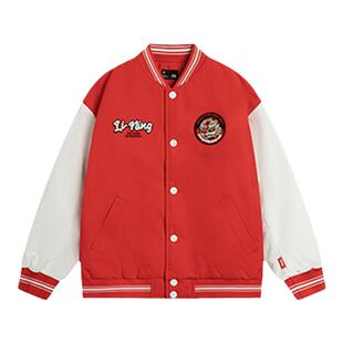 李宁儿童红色棉服外套2026马年男童女大童新年服本命年冬装棒球服