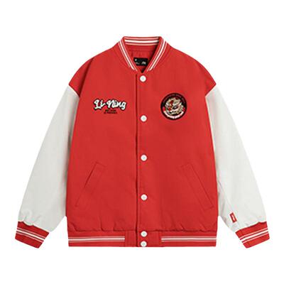 李宁童装儿童红色外套马年棒球服