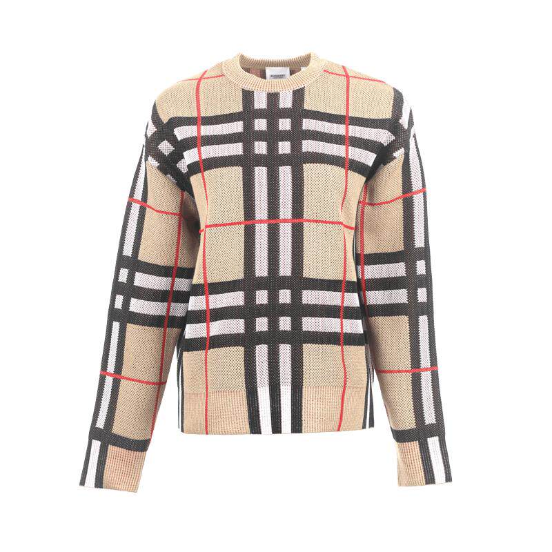 【自营】BURBERRY/博柏利女士经典格纹套头圆领松弛感针织衫毛衣