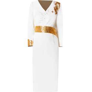 创意狐白色礼服裙平时可穿订婚连衣裙气质秋冬年会主持人礼服短款