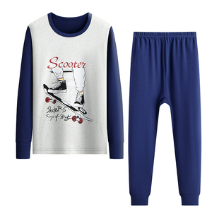 胖童秋衣秋裤纯棉加宽加大男童女童大码内衣套装中大童秋冬棉毛衫