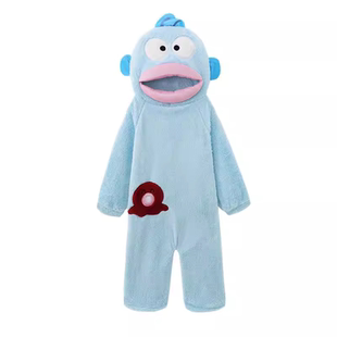 亲子大头丑鱼连体睡衣儿童秋冬季珊瑚绒男女睡袍加绒搞怪情侣丑萌