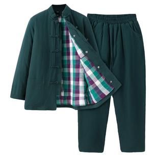 新冬季女款中国风套装纯棉花棉麻棉衣棉裤宽松休闲居家大码妈妈装