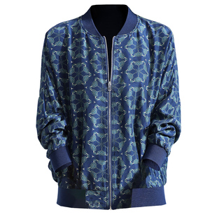 真丝短外套女2026春新款韩版复古素雅印花棒球服桑蚕丝绸夹克开衫