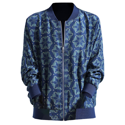 素雅印花棒球服桑蚕丝绸夹克开衫