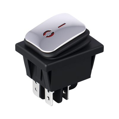 防水船型开关KCD4不锈钢面4脚带灯银点16A大电流翘板电源船形开关