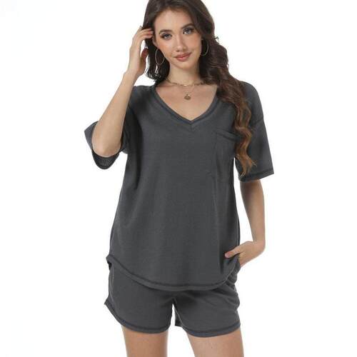 Z 10539 V-neck Pajama Set 宽松 V 领睡衣套装跨境速卖通亚