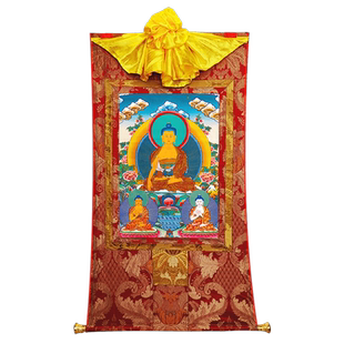 欧斯特释迦牟尼佛唐卡挂画 西藏天然矿物颜料 释迦摩尼画像三世佛