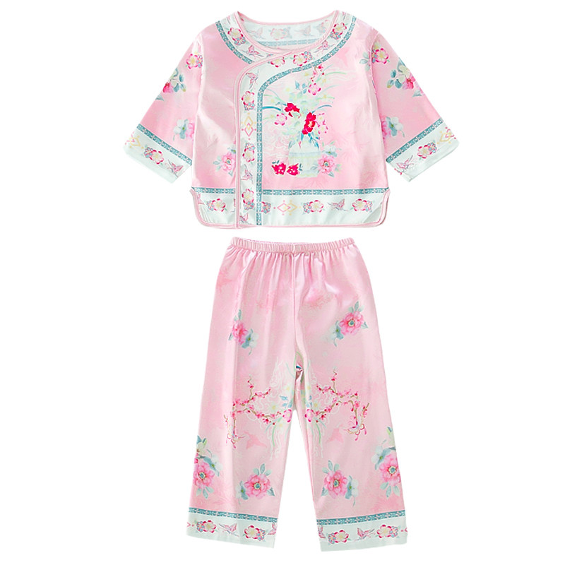 女童春秋汉服仿真丝绸家居服套装