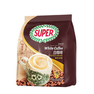 马来西亚进口super超级牌咖啡炭烧无蔗糖二合一速溶白咖啡240g袋