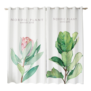 雪尼尔定制2025新款北欧植物小清新卧室客厅挂钩全遮光打孔窗帘布
