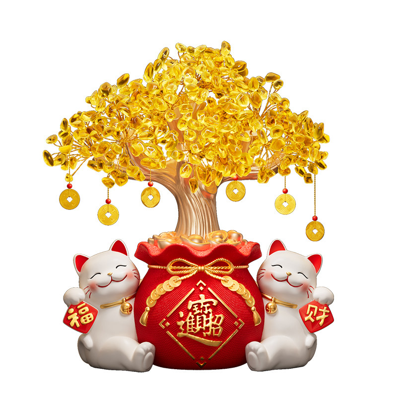 招财猫摆件开业礼物收银台发财树客厅电视柜轻奢高档乔迁新居礼品