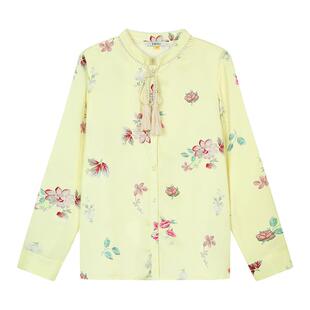 tanni新款温柔淑女通勤职场风系带花卉印花衬衫上衣TO31BL152A