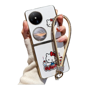 可爱卡通猫表情适用华为pocket2手机壳P50pocket折叠屏oppofindN3flip荔枝皮纹vivoxflip女款三星zflip5/4/3