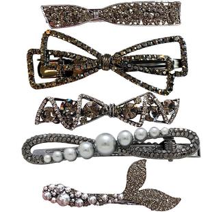 2025新款黑色水钻刘海边夹侧边烫发发夹夹子头饰精致鸭嘴夹发卡女