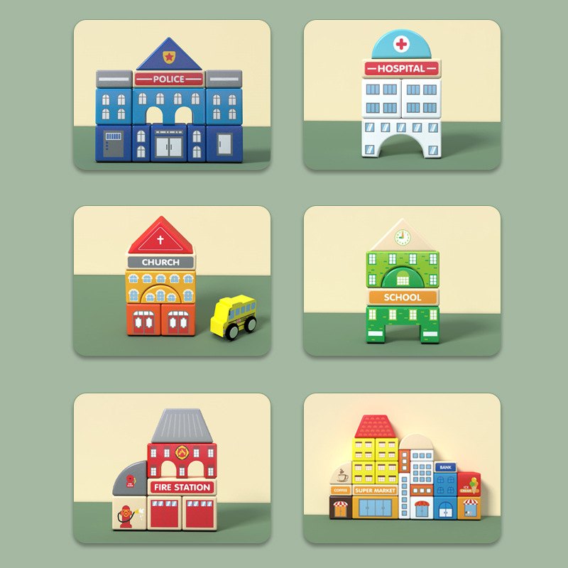 11丹妮奇特140粒幼积木颗粒拼装积木儿童木头早教大宝宝益智玩具