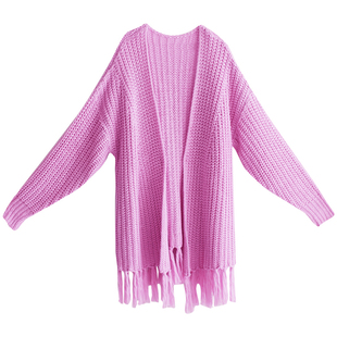 【现货】棉麻记2025年春秋季新款毛衫长袖中长款流苏毛衣开衫女士