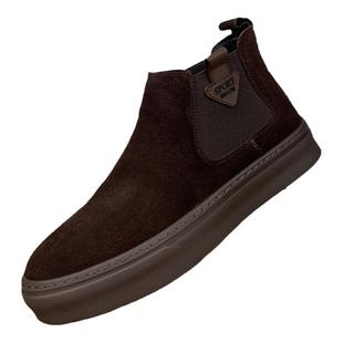 高帮鞋男反绒皮2025秋冬新款一脚蹬商务休闲男鞋潮短靴切尔西靴子