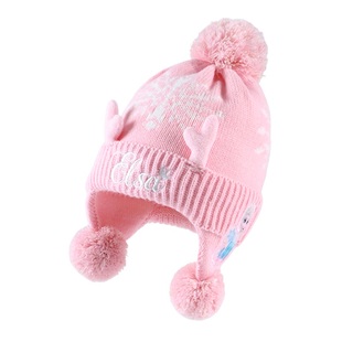 艾莎公主儿童帽子女孩秋冬护耳加绒保暖围巾针织帽女童套头小学生