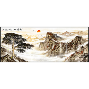 客厅自粘贴画山水画风景画办公室背景墙迎客松装饰画挂画壁画贴纸