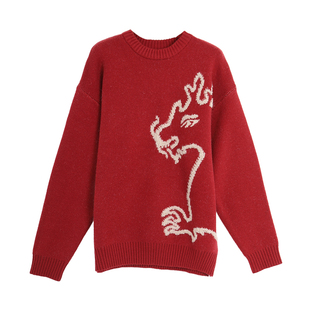 西町村屋圆领针织衫女装秋冬新款休闲腾龙简笔图案毛衣HD8104520