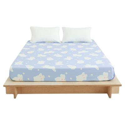 绒绒兔 原创手绘兔兔蓝色全棉床单床笠可爱风儿童床单人1.8m1.5m