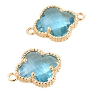 14K包金水晶锆四叶草双吊手工diy珍珠手链配件项链吊饰耳环材料