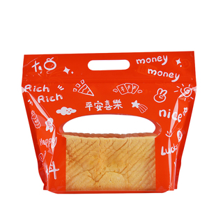 新款吐司雪花酥包装袋平安喜乐红色透明自封450克面包土司密封袋