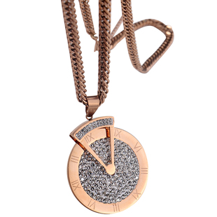 新款毛衣链女长款钛钢项链旋转时针吊坠挂件玫瑰金不掉色装饰挂链