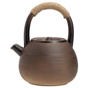 鎏金铁釉粗陶提梁壶｜烧水壶煮茶壶大容量陶瓷壶手工古早烧茶具