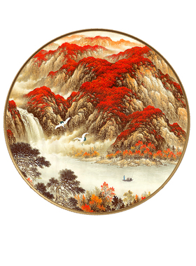 客厅装饰画新中式玄关圆形挂画