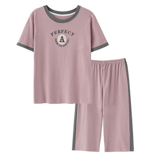 芬腾可安睡衣女士夏季纯棉女款短袖七分裤简约2026新款套头家居服