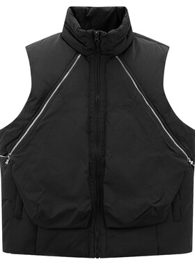 太平鸟男装 休闲羽绒服男士时尚黑色马甲立领羽绒马甲冬潮流外套