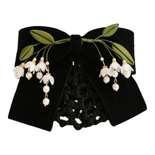 欧石楠饰品高端护士头花带网兜女职业发网银行空姐盘发神器蝴蝶结