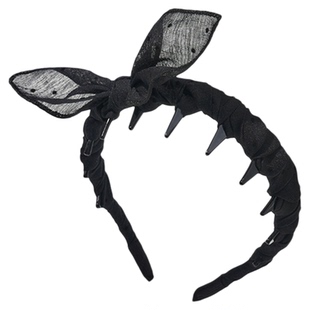 黑色发卡发箍高颅顶带齿兔耳朵波点洗脸头箍蝴蝶结可爱洋气压发捆