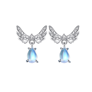 天使之翼月光石纯银耳钉女2024年新款爆款气质独特高级感耳环耳饰