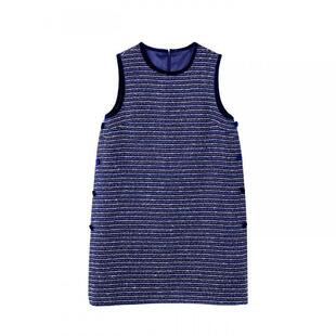 宝诗黎圆领亮丝条纹背心裙2026春季韩系时尚洋气休闲直筒连衣裙