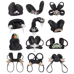 儿童汉服假发古典舞头饰女古装一体式乐嫣发髻古风发饰表演垫发包