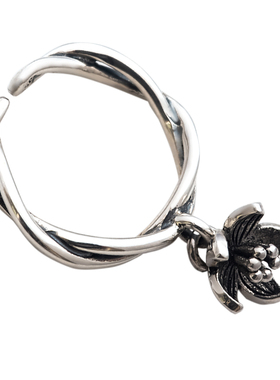 海星复古休闲纯银开口坠子戒指