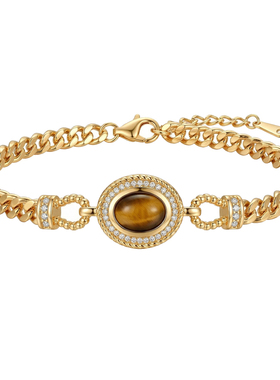 星河简书纯银虎眼石复古手链