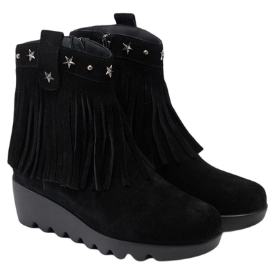 fed流苏短靴女冬季新款女鞋坡跟时装靴绒面马丁靴女款S1114-YA008