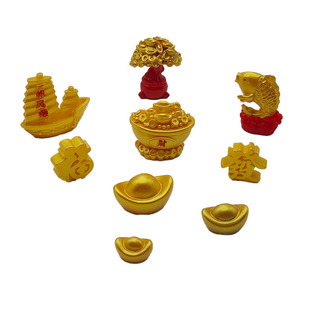 微缩小号 新年摇钱树 小船元宝树脂模型微缩景观摆件趣味造景装饰