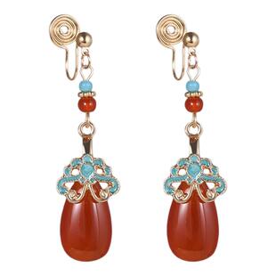 新中式水滴蚊香盘耳夹女士新款高级感红色无耳洞耳坠古风旗袍耳饰