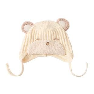 贝肽斯婴儿帽子冬季新款男女童针织护耳帽宝宝防风保暖加厚毛线帽