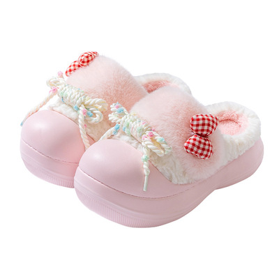 可爱少女风棉拖鞋女秋冬厚底加绒