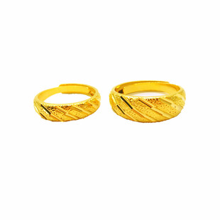 情侣对戒镀金 仿真金24k戒指简约活口 男女欧币沙金首饰久不褪色