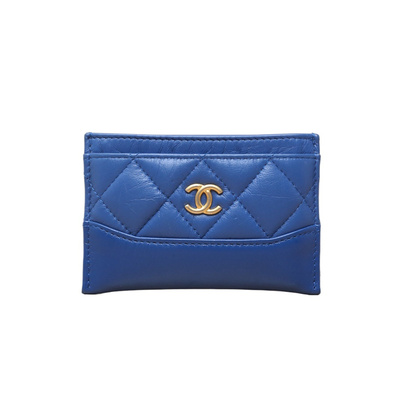 【自营】中古95新Chanel/香奈儿钱包蓝色皮革S26开金扣经典卡包