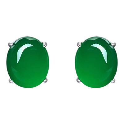 AILEQ耳钉耳饰满绿蛋面耳钉