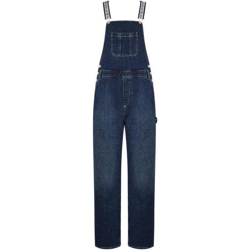 Tommy女刺绣提花肩带牛仔背带裤